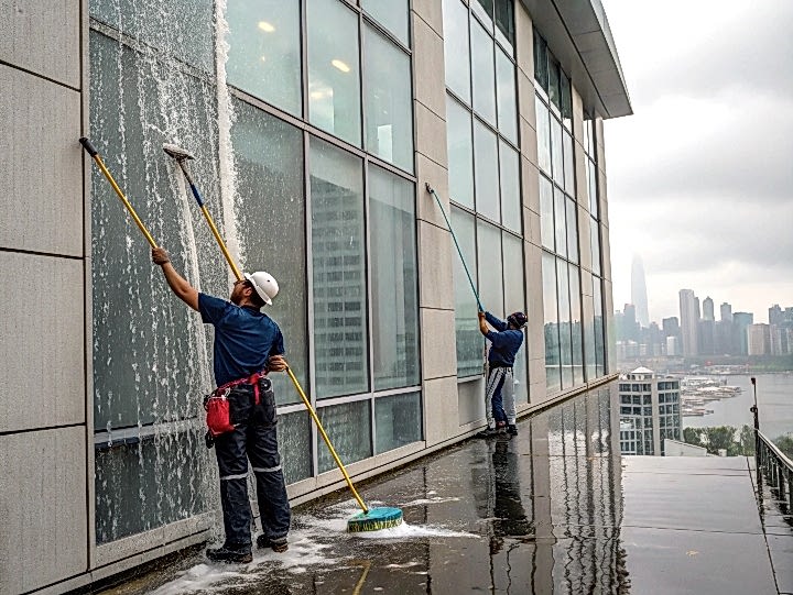Мытье фасада банковского здания