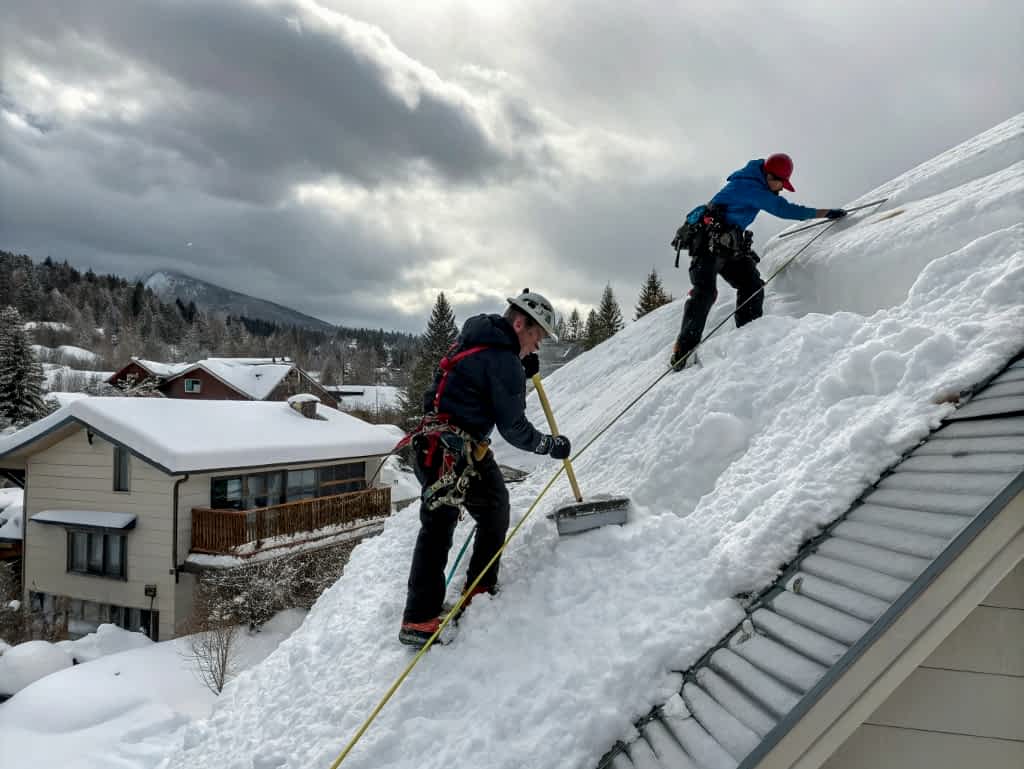 Очистка кровли от снега альпинистами
