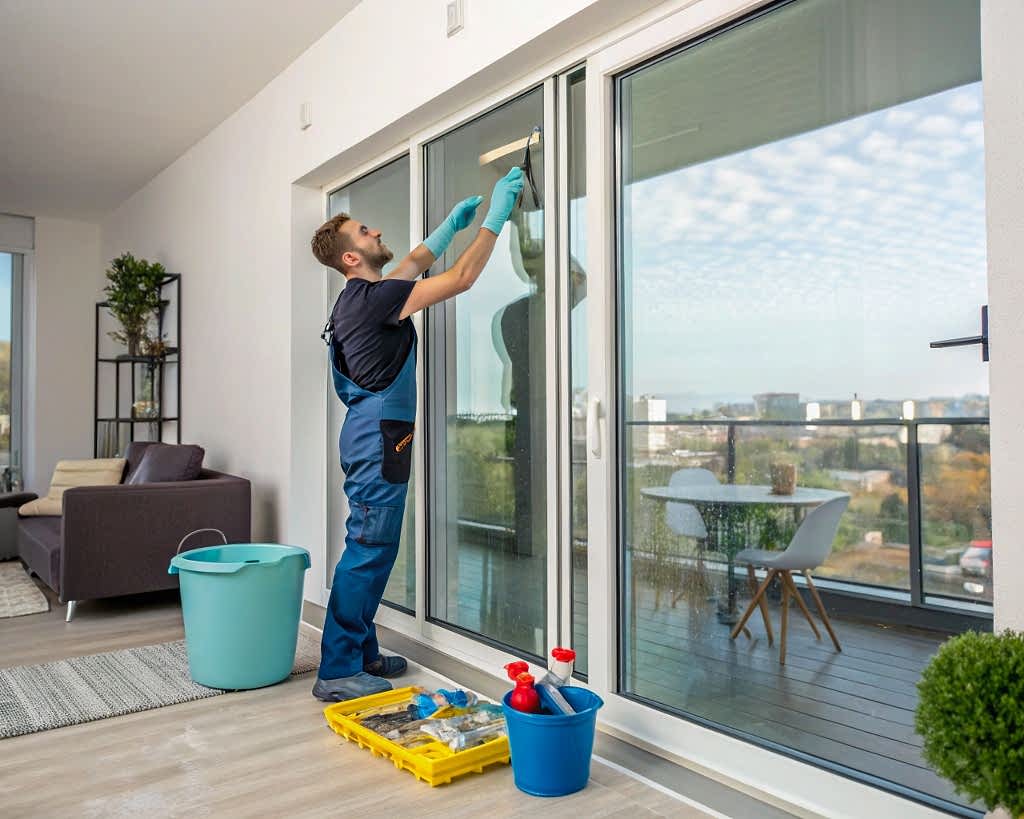 Мытье металлопластиковых окон с удалением липкой ленты