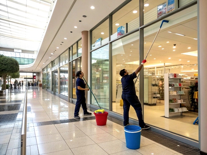 Клининг витрин и вывесок торгового центра