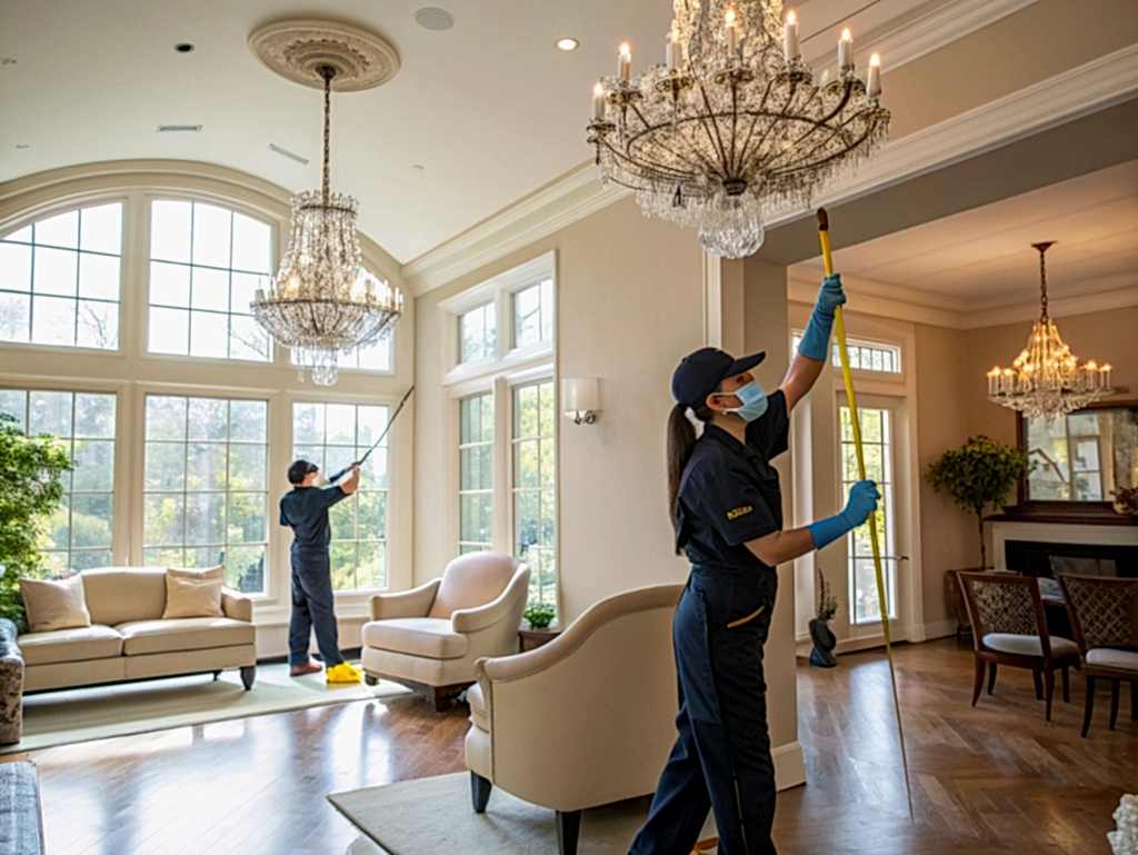 Уборка коттеджа с чисткой люстр