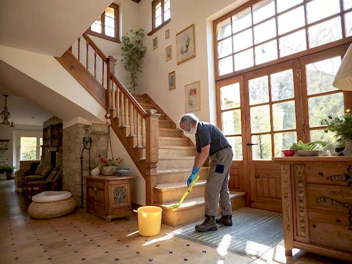 Генеральная уборка в таунхаусе с лестницей