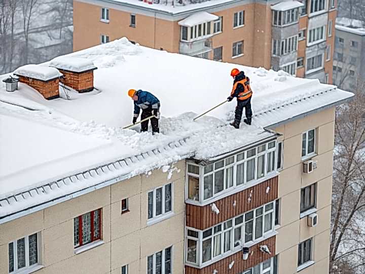 Очистка скатной кровли от снега