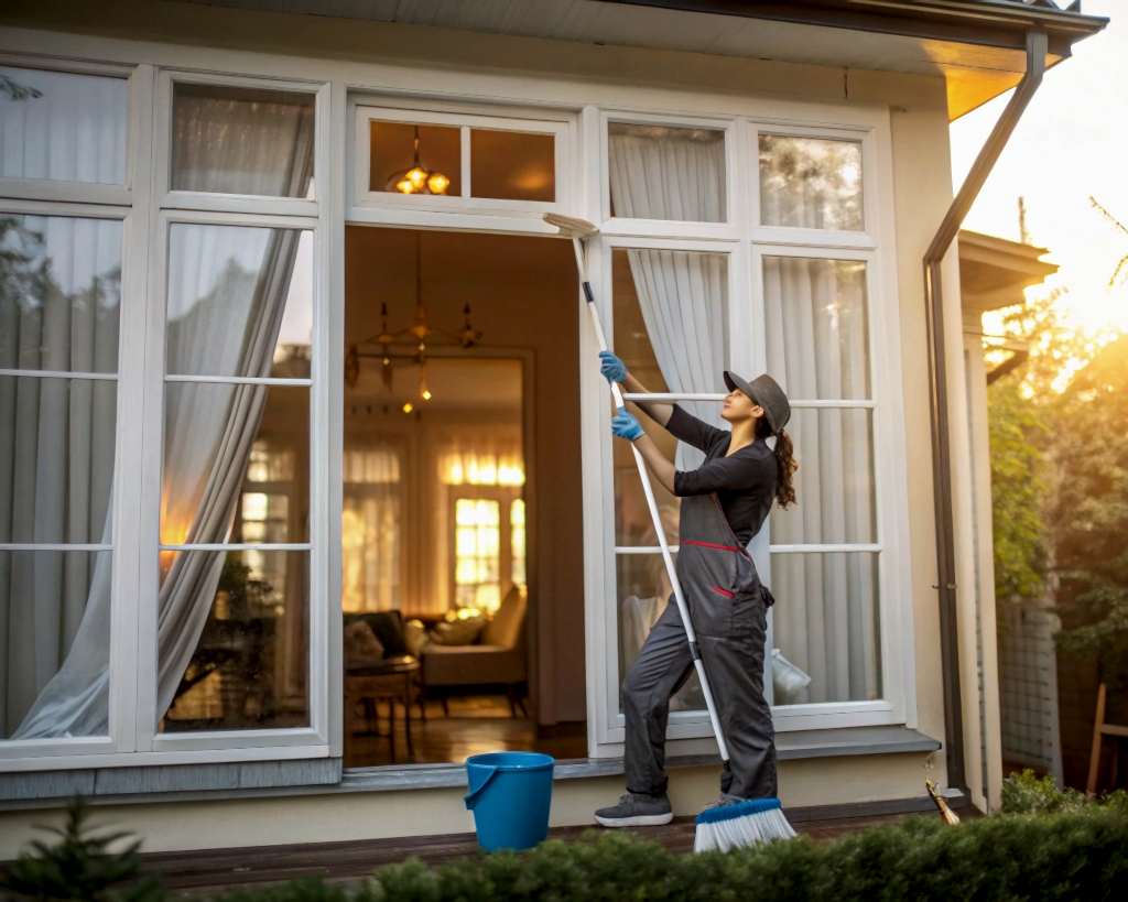 Мытьё окон в загородном доме