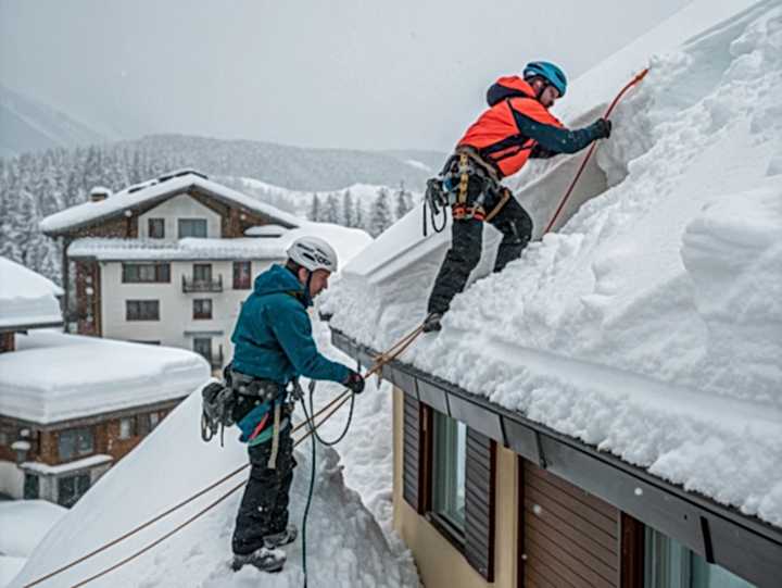 Уборка крыш домов от снега