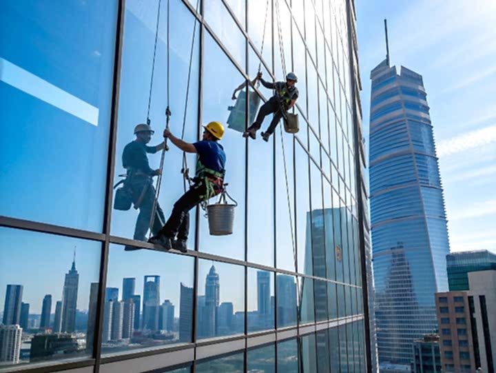 Мойка остекления высотного здания