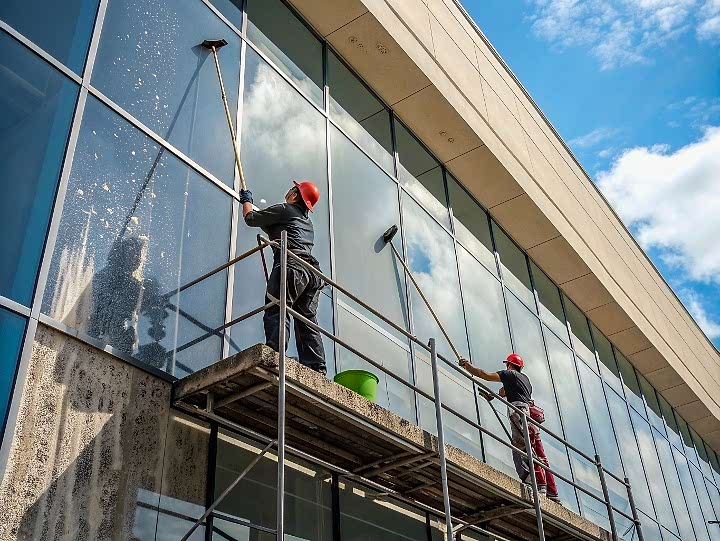 Мойка фасада ТЦ после ремонта