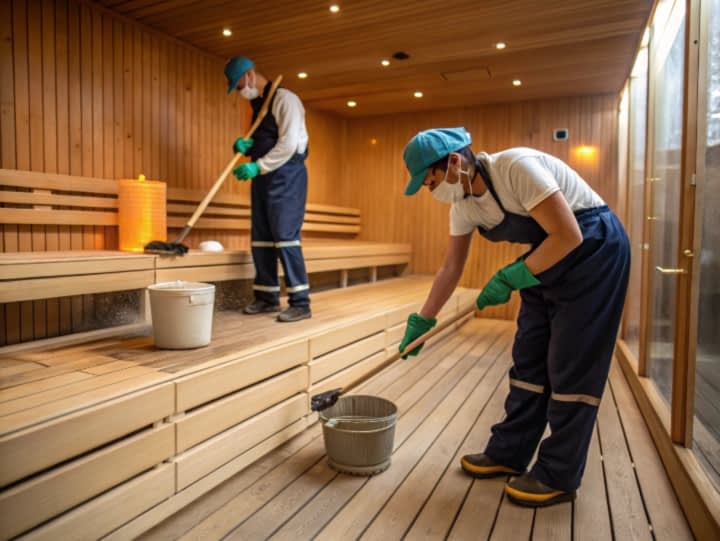 Уборка в ванной комнате и бане таунхауса