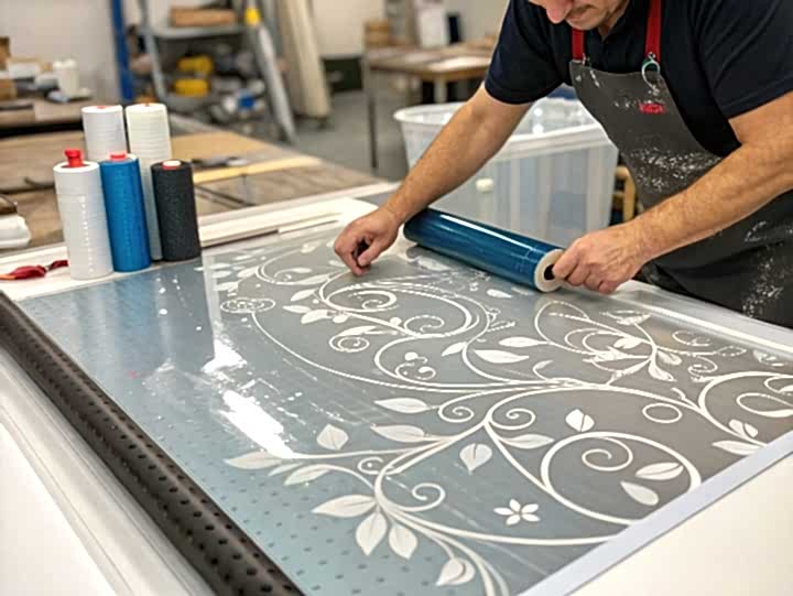 Монтаж виниловой пленки на стекло