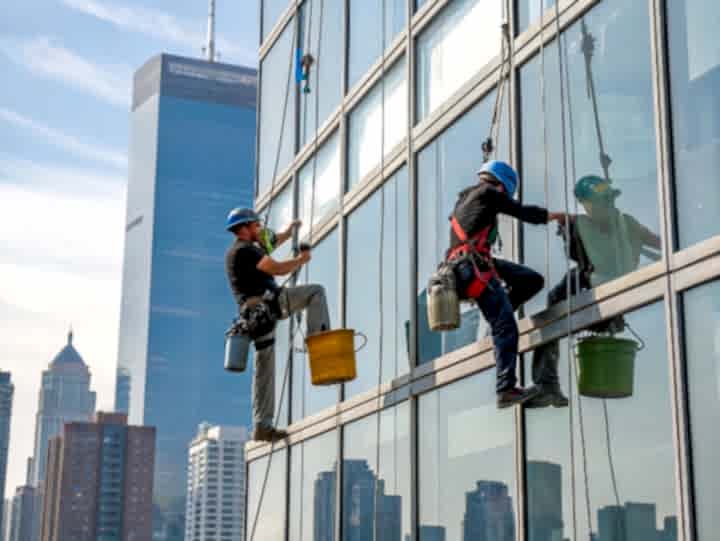 Мойка окон и фасада методом промышленного альпинизма